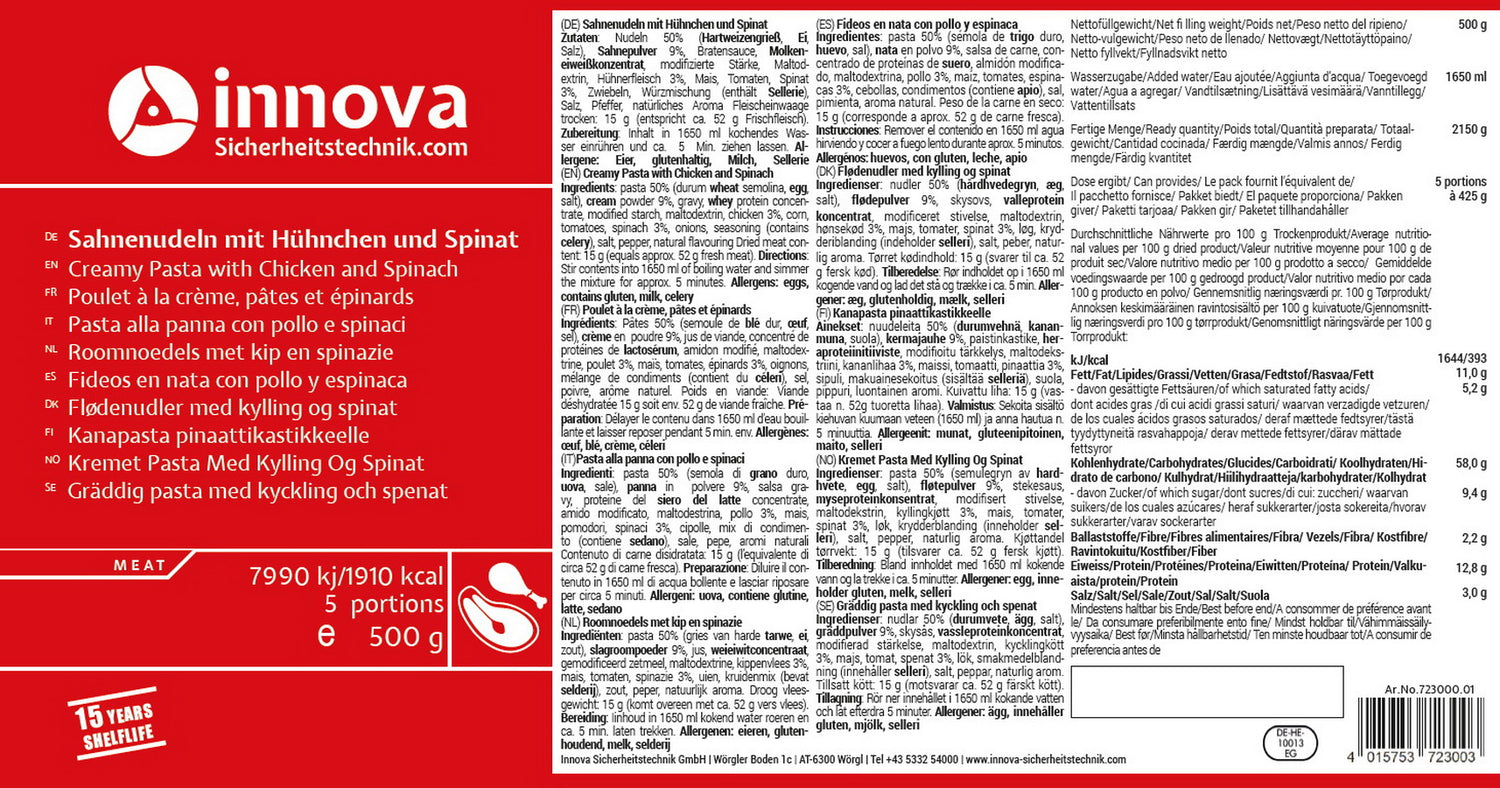 Innova Rahmnudeln mit Hühnchen und Spinat