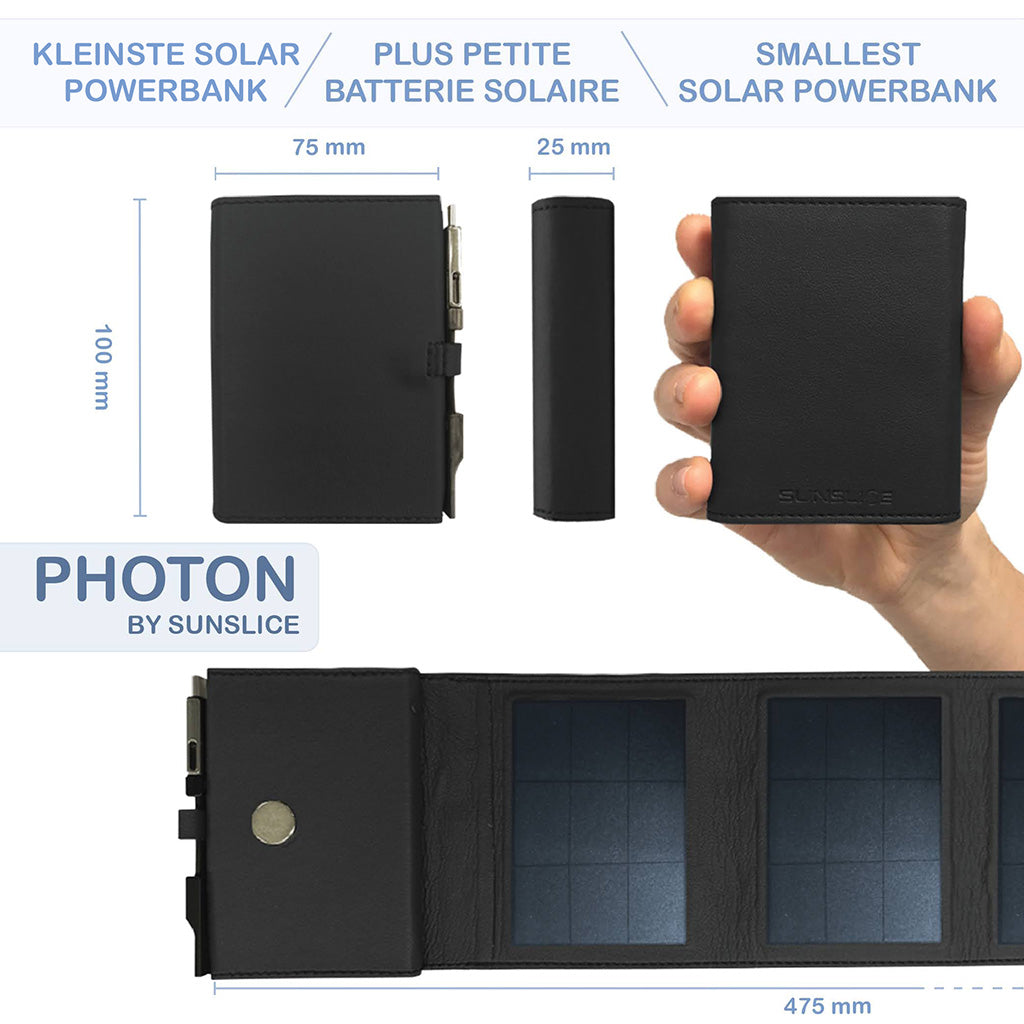 SunSlice PHOTON – Ultrakompakte 4W Solar-Powerbank mit 4.000 mAh Akku Black