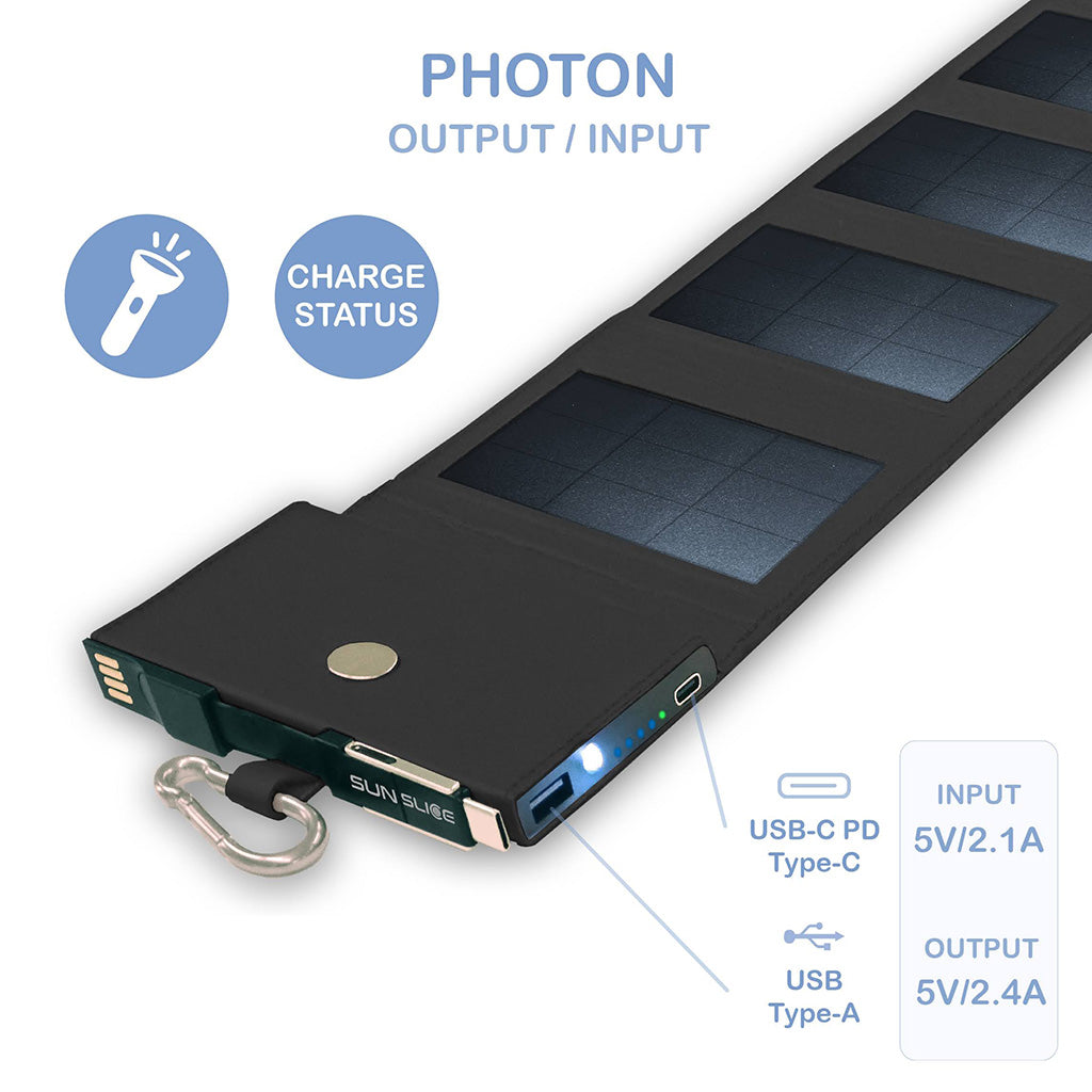 SunSlice PHOTON – Ultrakompakte 4W Solar-Powerbank mit 4.000 mAh Akku Black