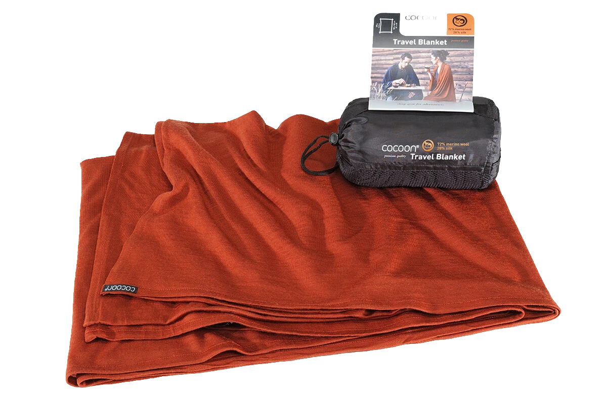 Cocoon Merino Wool Silk Travel Blanket dark terracotta