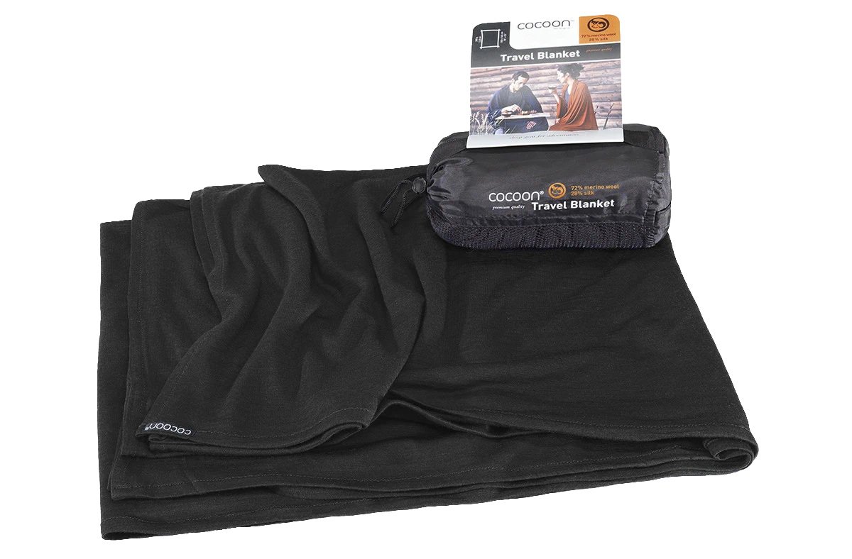 Cocoon Merino Wool Silk Travel Blanket Black