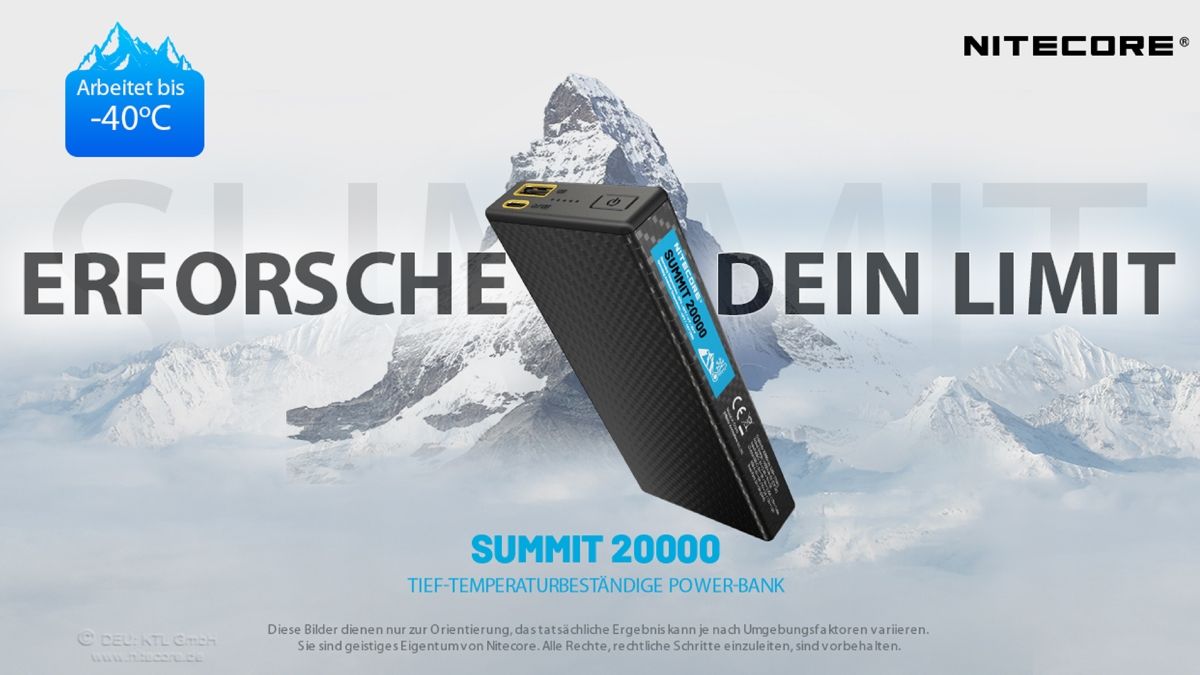 Nitecore Powerbank SUMMIT 20000 20.000 mAh, kältebeständig bis −40 °C