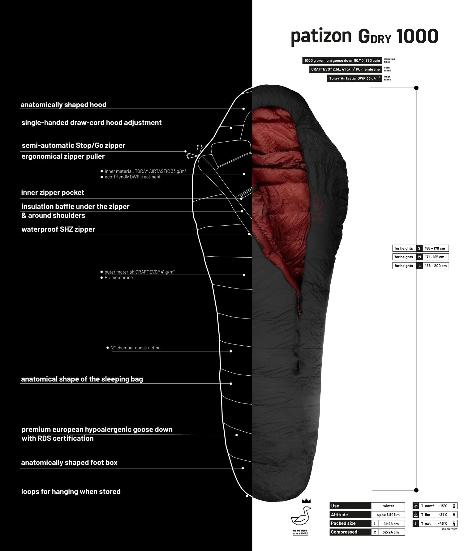 Patizon Gdry 1000 - Expeditions-Daunenschlafsack mit wasserfester Membran L -21°C